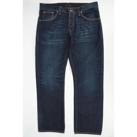 Nudie Jeans Average Joe Mens 38x32 Double Dip Indigo Straight Leg Denim NJ2160 - Picture 2 of 15